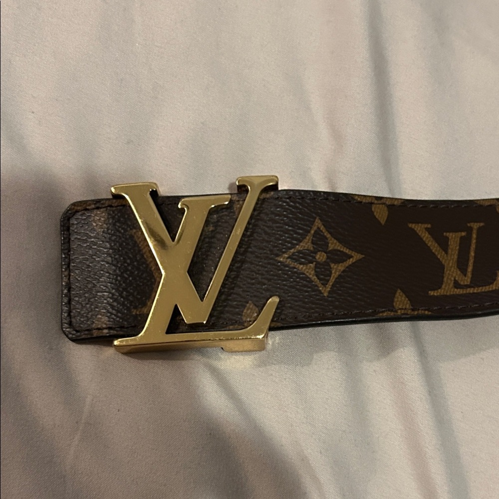 Louis Vuitton Dark Brown Monogram Belt with Gold LV Buckle